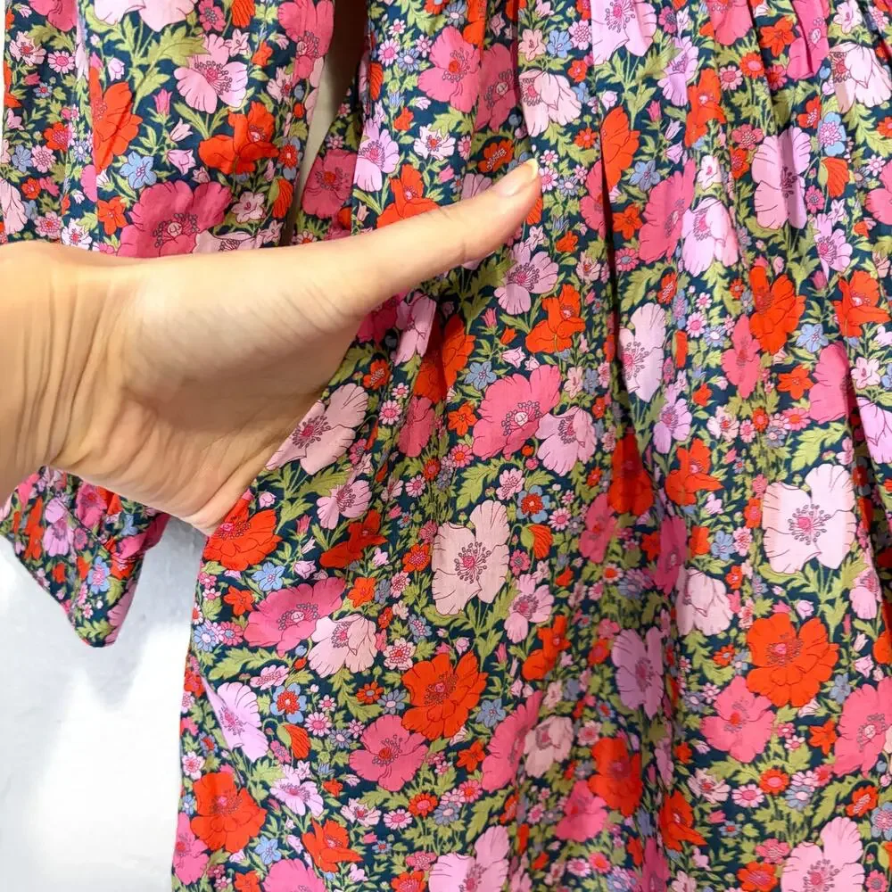J.CREW Cinched Waist Cotton Floral Babydoll Mini Dress in Liberty Meadow Size 12